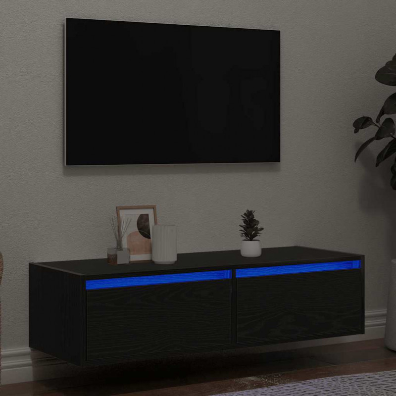 Szafka pod TV z oświetleniem LED, czarna, 100x35,5x25 cm