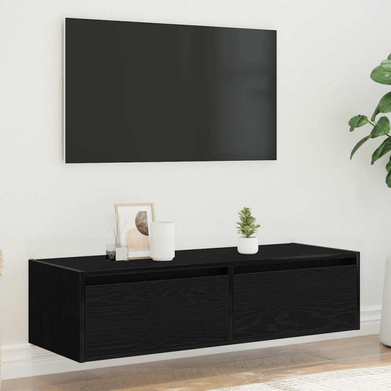 Szafka pod TV z oświetleniem LED, czarna, 100x35,5x25 cm