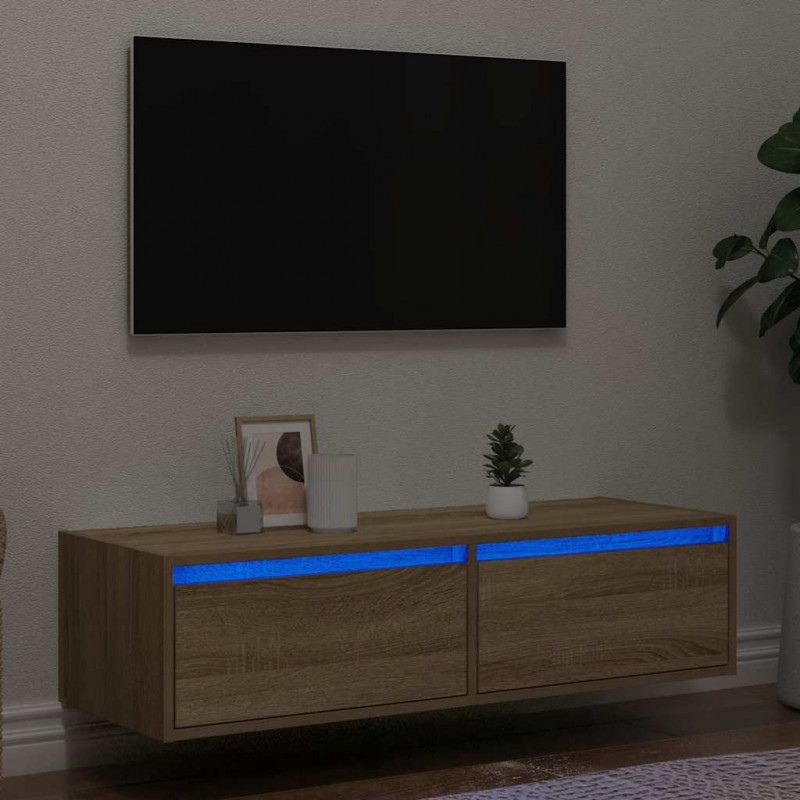 Szafka pod TV z oświetleniem LED, dąb sonoma, 100x35,5x25 cm