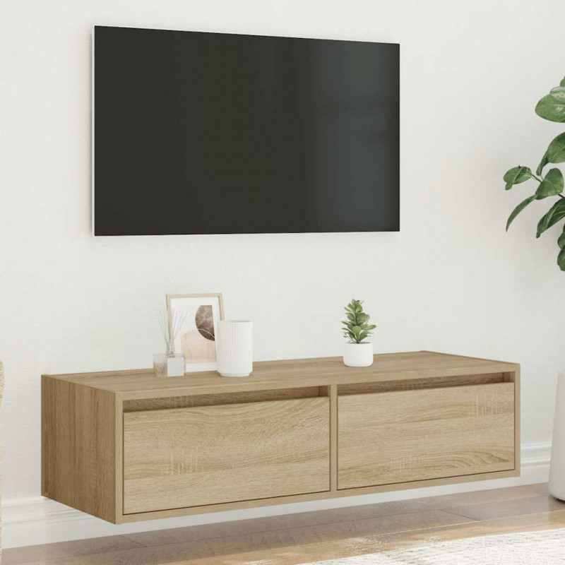 Szafka pod TV z oświetleniem LED, dąb sonoma, 100x35,5x25 cm
