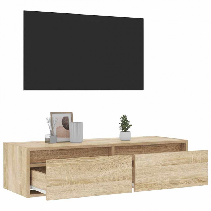 Szafka pod TV z oświetleniem LED, dąb sonoma, 100x35,5x25 cm