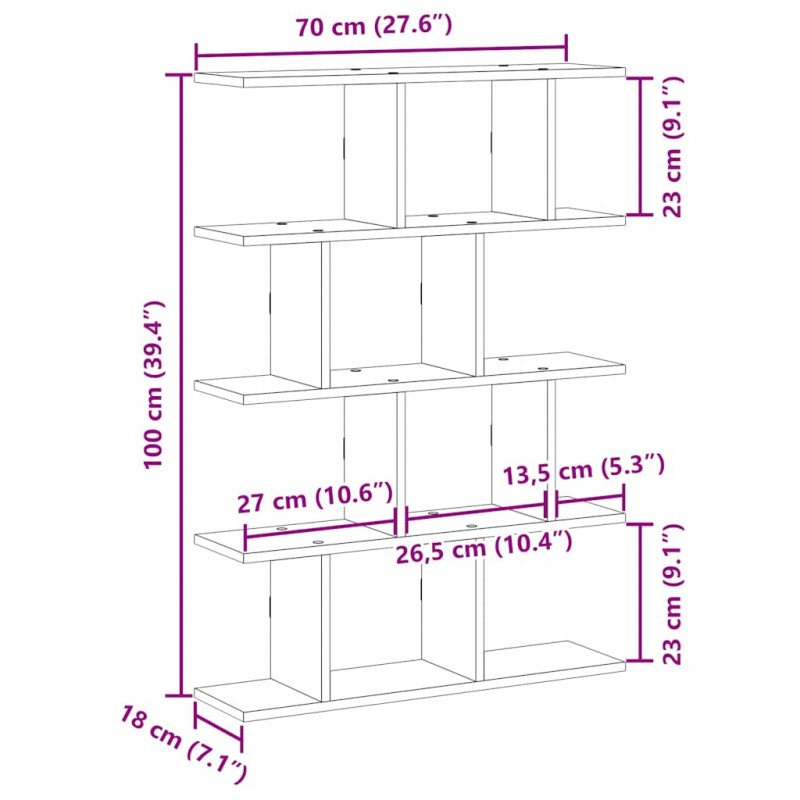 Półka ścienna kostka, 12 przegrodami, stare drewno