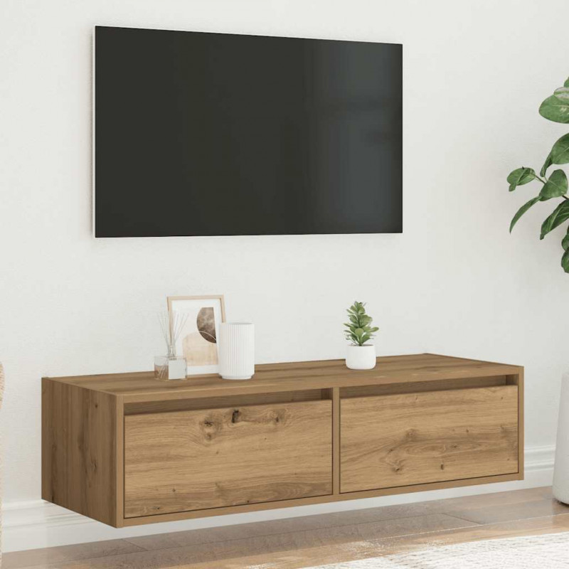 Szafka pod TV z oświetleniem LED, dąb artisan, 100x35,5x25 cm