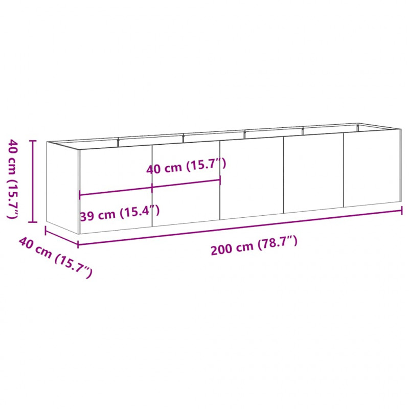Doniczka Rusty 200x40x40 cm Stal nierdzewna