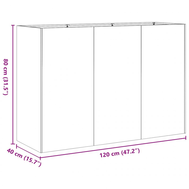 Doniczka Czarna 120x40x80 cm Stal walcowana na zimno