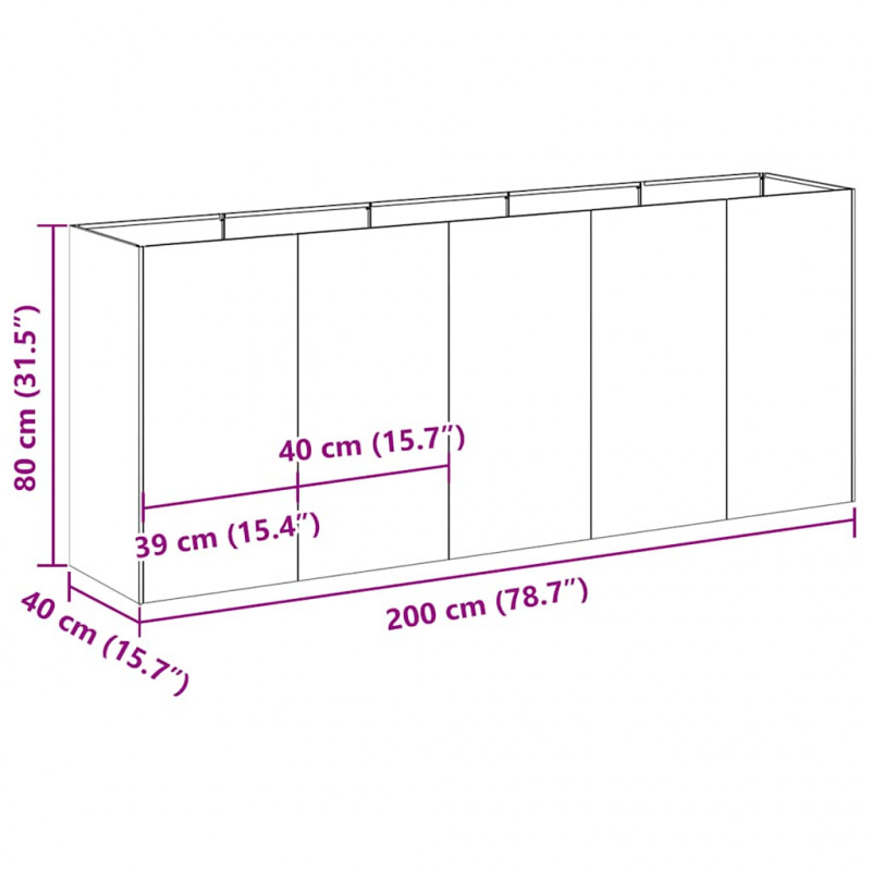 Doniczka Rusty 200x40x80 cm Stal nierdzewna