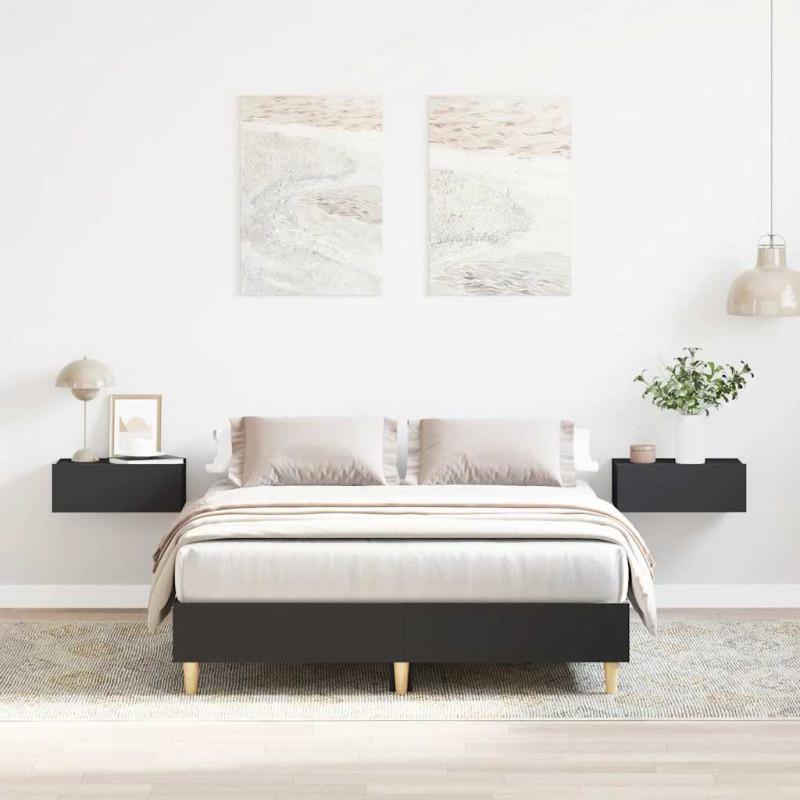 Rama łóżka bez materaca czarna 135x190 cm drewno klejone