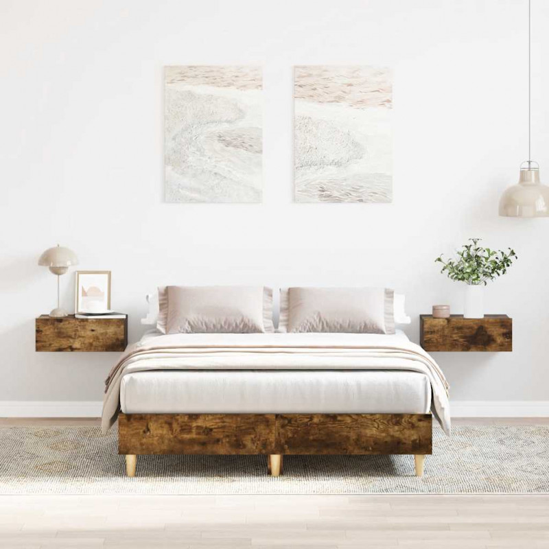 Rama łóżka bez materaca dąb wędzony 135x190 cm drewno klejone