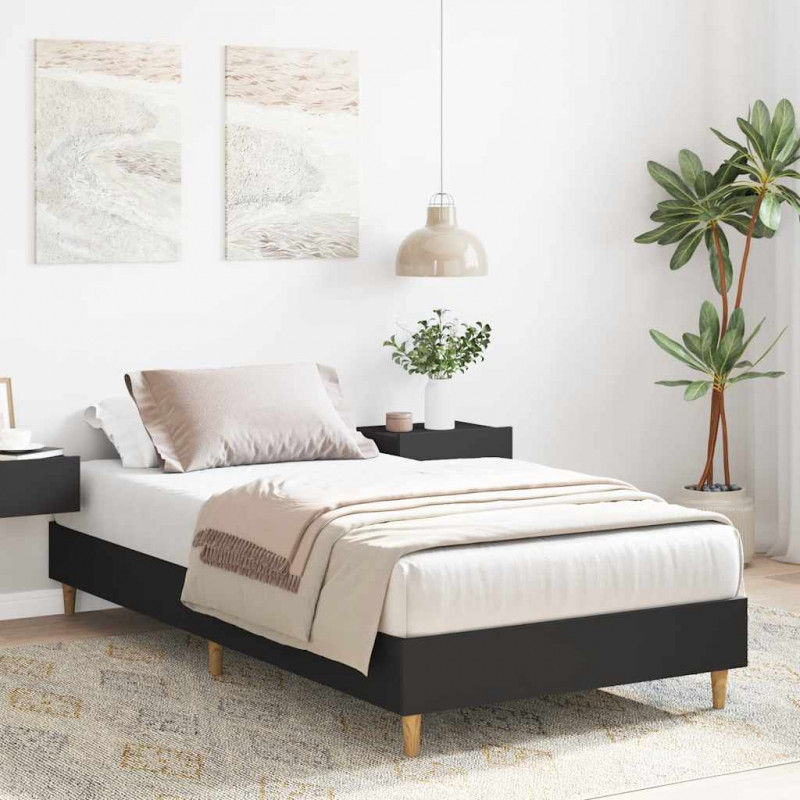 Rama łóżka bez materaca czarna 75x190 cm drewno klejone