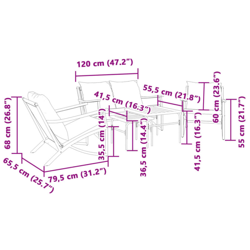 5-częściowy zestaw mebli na balkon, z poduszkami, czarny, stal