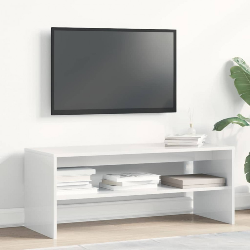 Szafka pod TV, biała, wysoki połysk, 100x40x40cm, płyta wiórowa