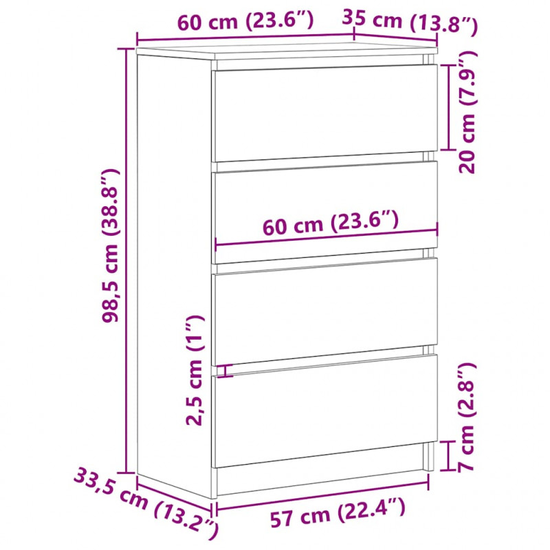 Komoda Stare drewno 60x35x98,5 cm Drewno klejone