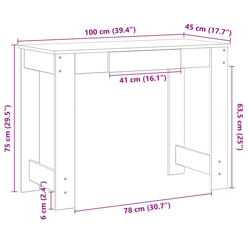 Biurko, stare drewno, 100x45x75 cm, materiał drewnopochodny