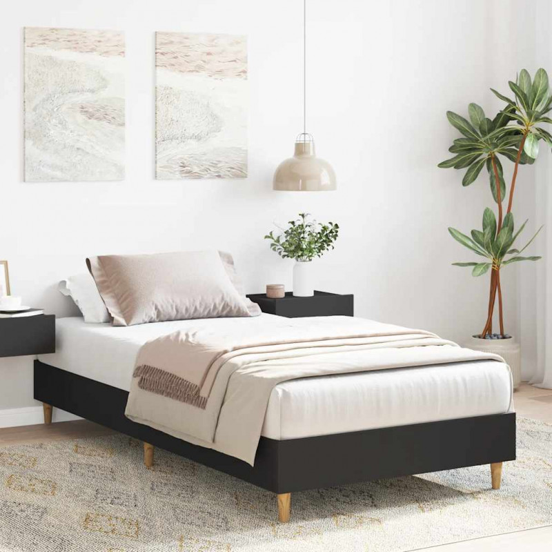Rama łóżka bez materaca czarna 90x200 cm drewno klejone