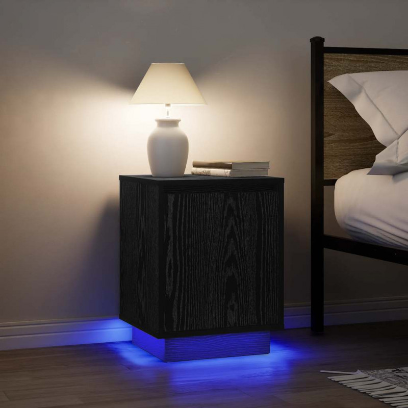 Szafki nocne z oświetleniem LED 2 szt. Czarne 38x34x50 cm