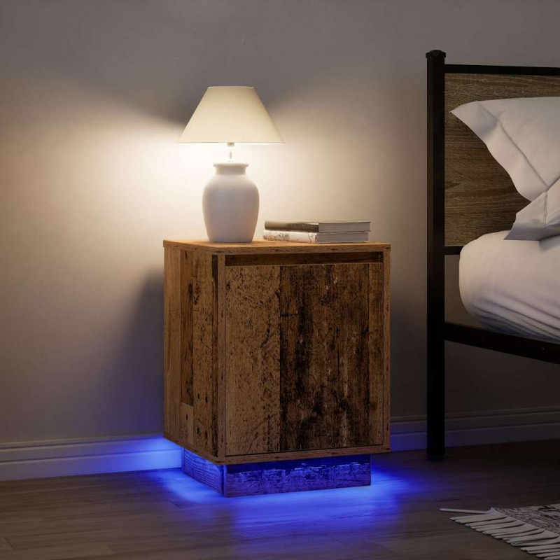 Szafka nocna z oświetleniem LED, stare drewno, 38x34x50 cm