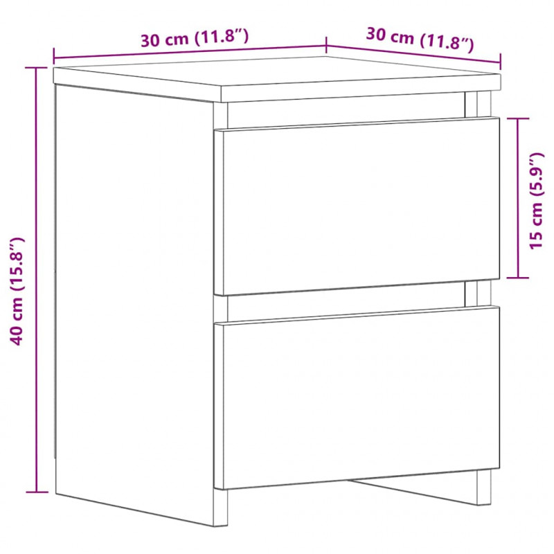 Szafka Nocna z szufladą 2 pcs Czarny Dąb 30 x 30 x 40 cm