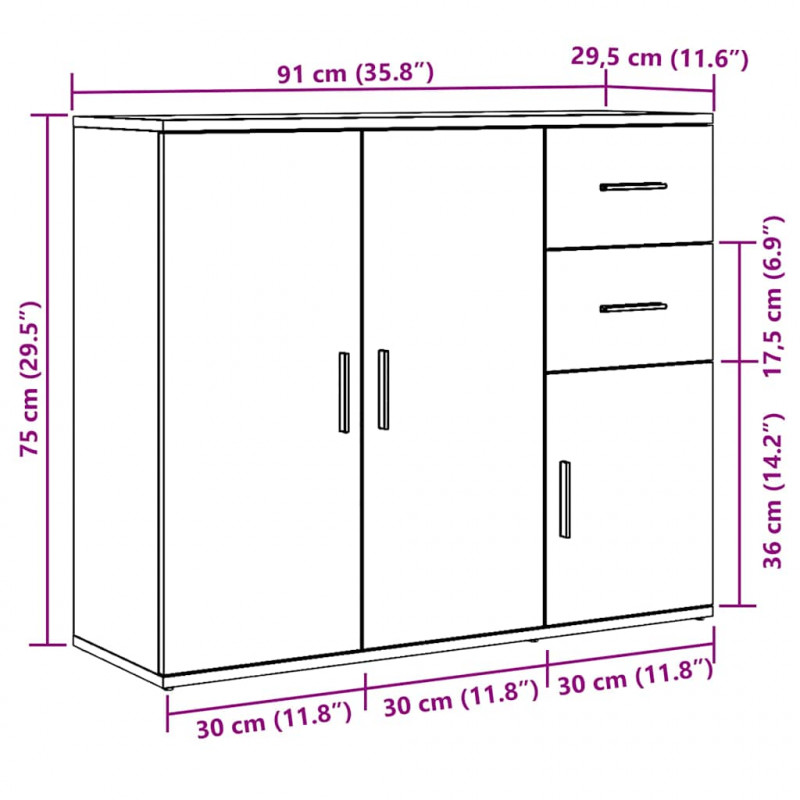 Komoda Czarny Dąb 91x29,5x75 cm Drewno konstrukcyjne