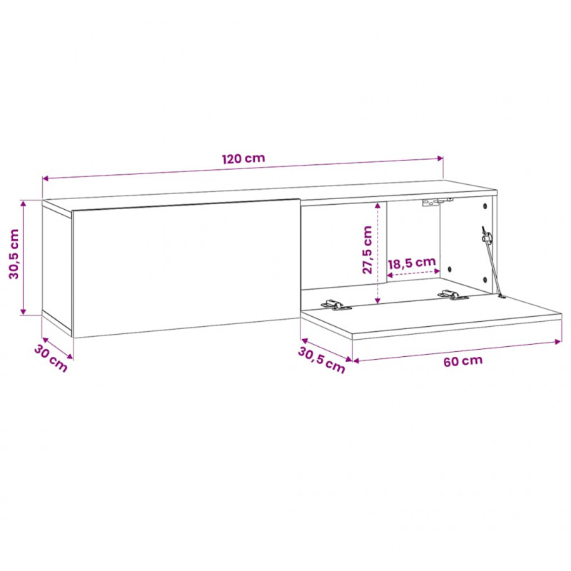 Szafka pod TV czarny dąb 120x30x30,5 cm materiał drewnopochodny