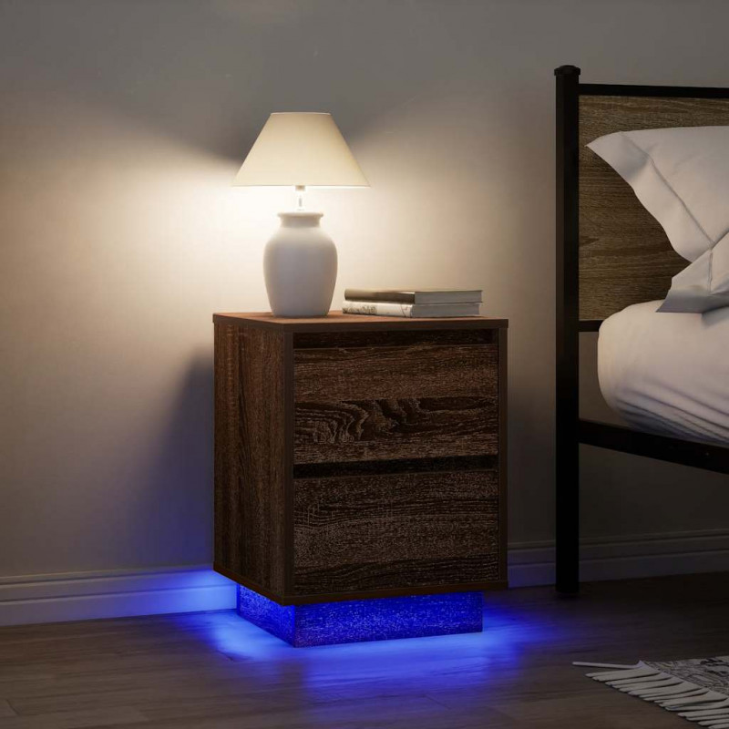 Szafki nocne z oświetleniem LED 2 szt. Brązowy dąb 38x34x50 cm