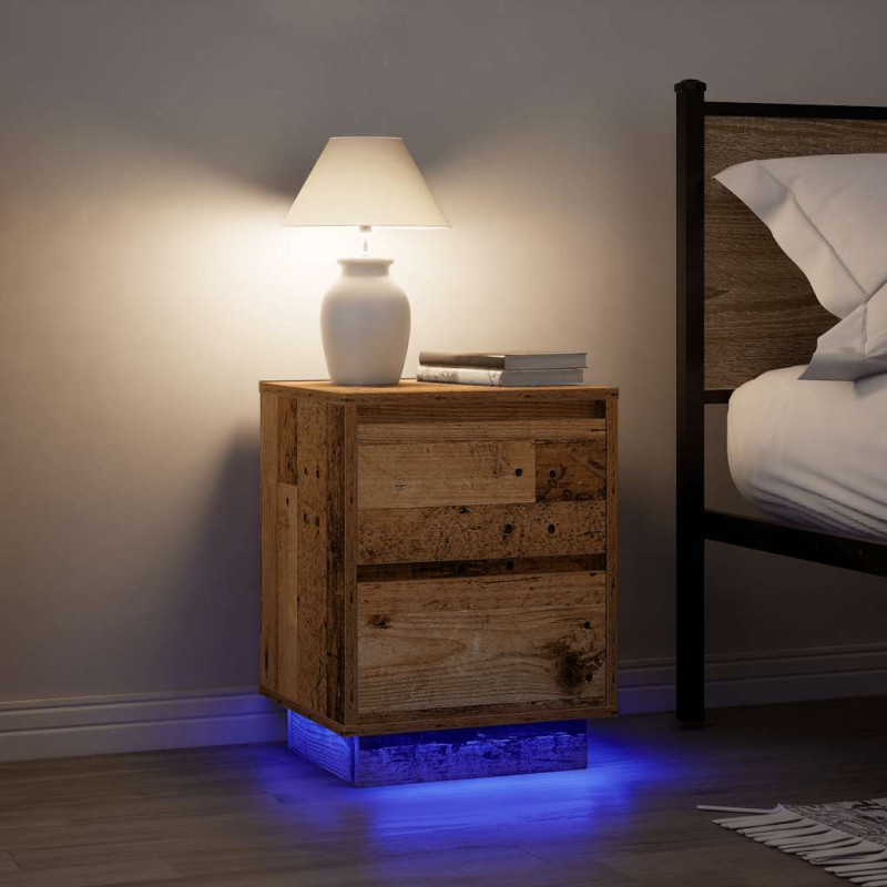 Szafka nocna z oświetleniem LED, stare drewno, 38x34x50 cm