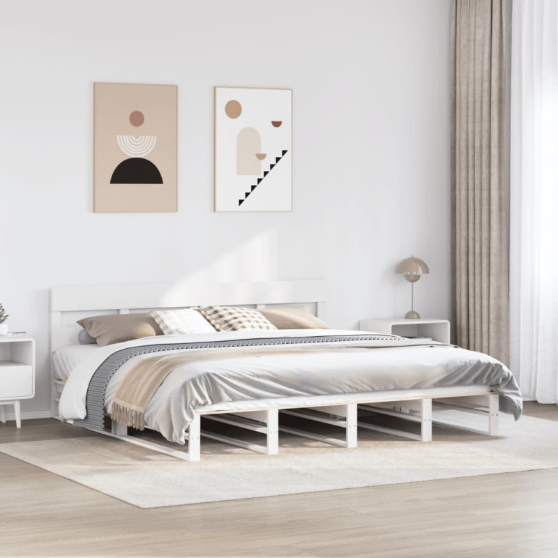 Łóżko bez materaca, białe, 200x200 cm, lite drewno sosnowe
