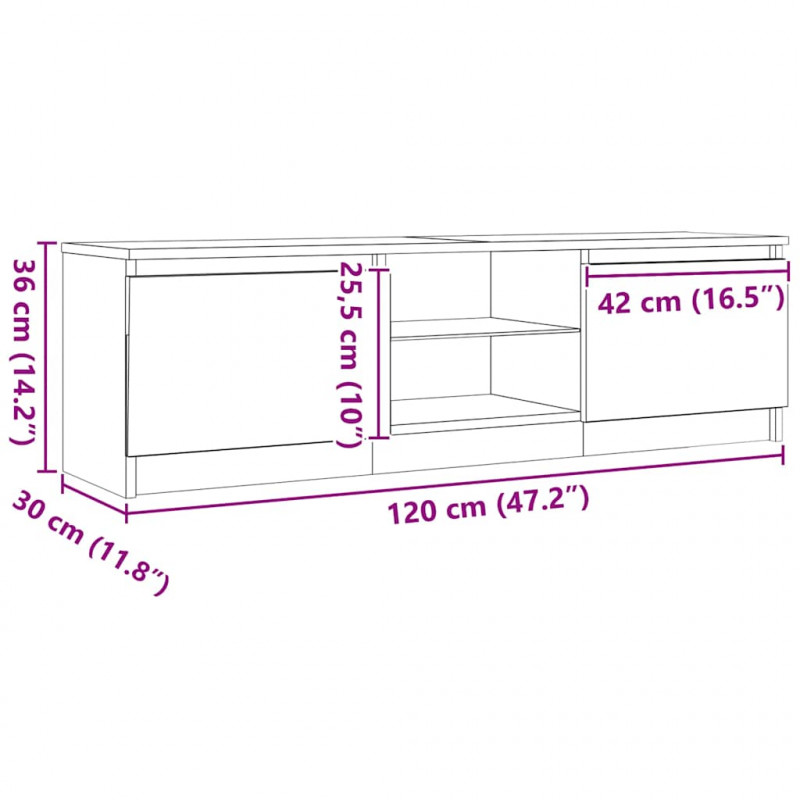 Szafka pod TV z oświetleniem LED, czarny dąb, 120x30x36 cm