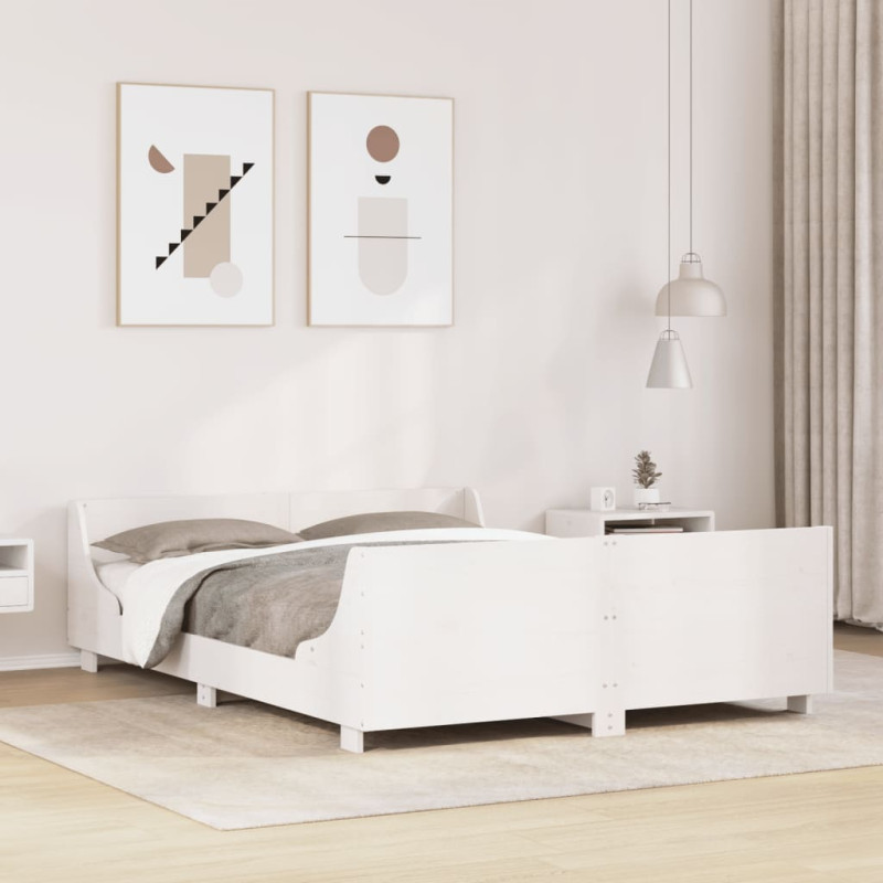 Rama łóżka bez materaca, biała, 150x200 cm, lite drewno sosnowe