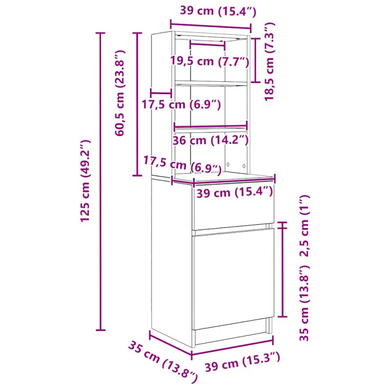 Szafka nocna Beton Szary 39x35x125 cm Drewno klejone