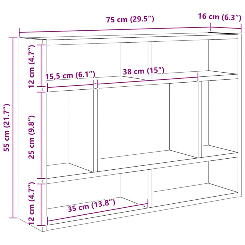 Półka ścienna, stare drewno 75x16x55cm, materiał drewnopochodny