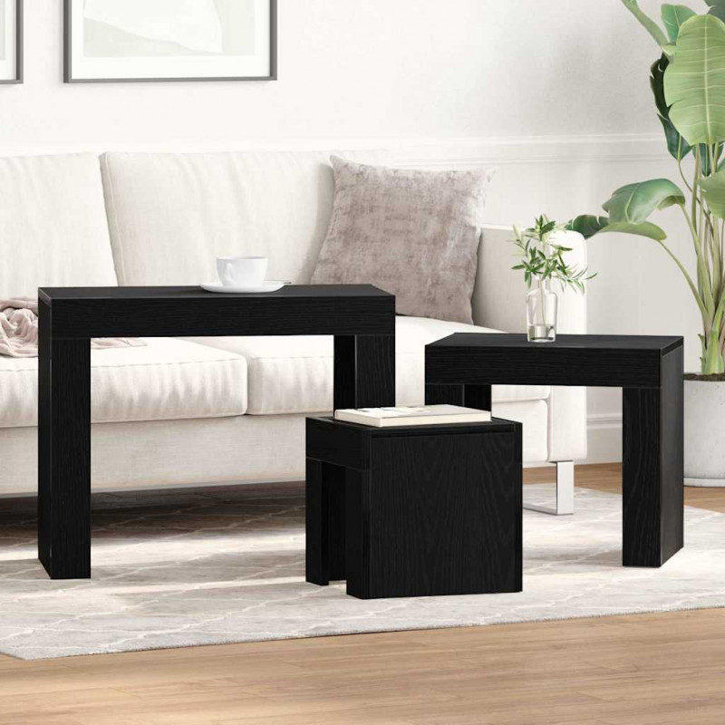 Stolik gniazdowy 3 pcs Czarny Dąb Materiał drewnopochodny