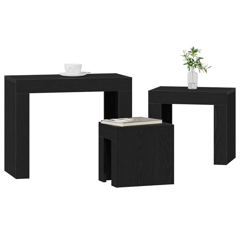Stolik gniazdowy 3 pcs Czarny Dąb Materiał drewnopochodny