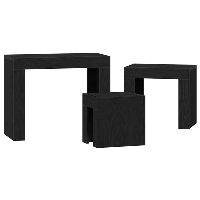 Stolik gniazdowy 3 pcs Czarny Dąb Materiał drewnopochodny