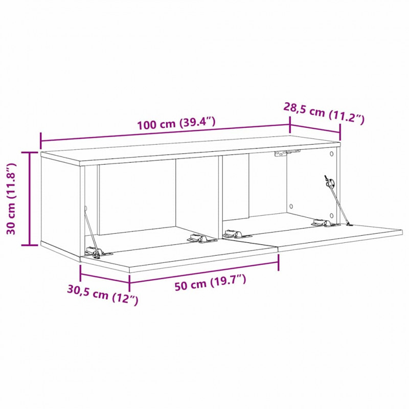 Szafka pod telewizor 2 pcs Czarny 100 x 30 x 30 cm