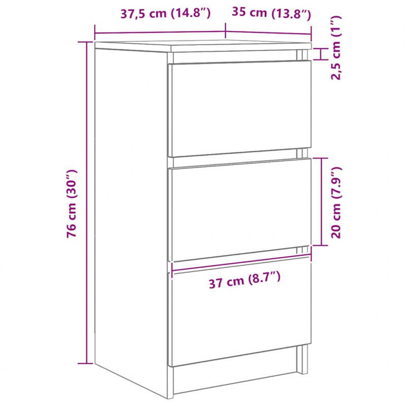 Komoda Sonoma Oak 37,5x35x76 cm Drewno klejone