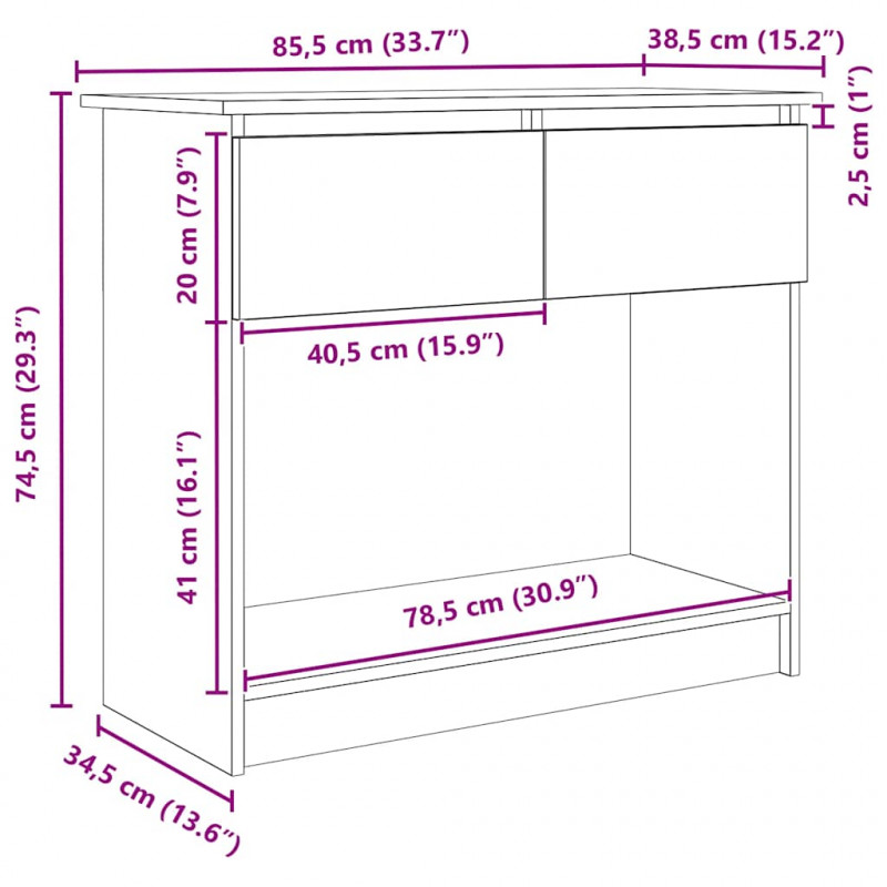 Konsola z szufladami Betonowa Szarość 85,5x38,5x74,5 cm