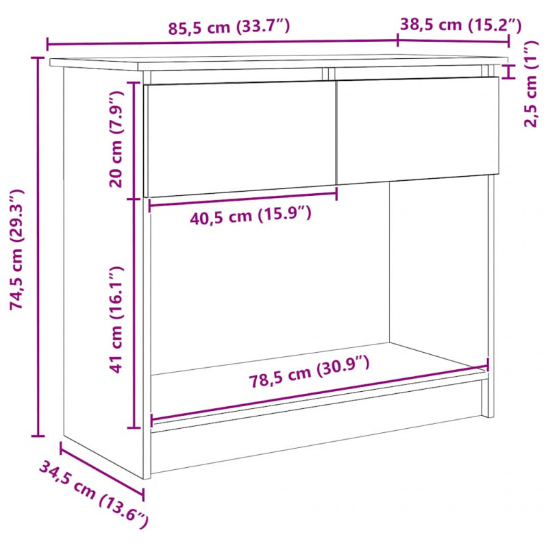 Konsola z szufladami Szary Sonoma 85,5x38,5x74,5 cm