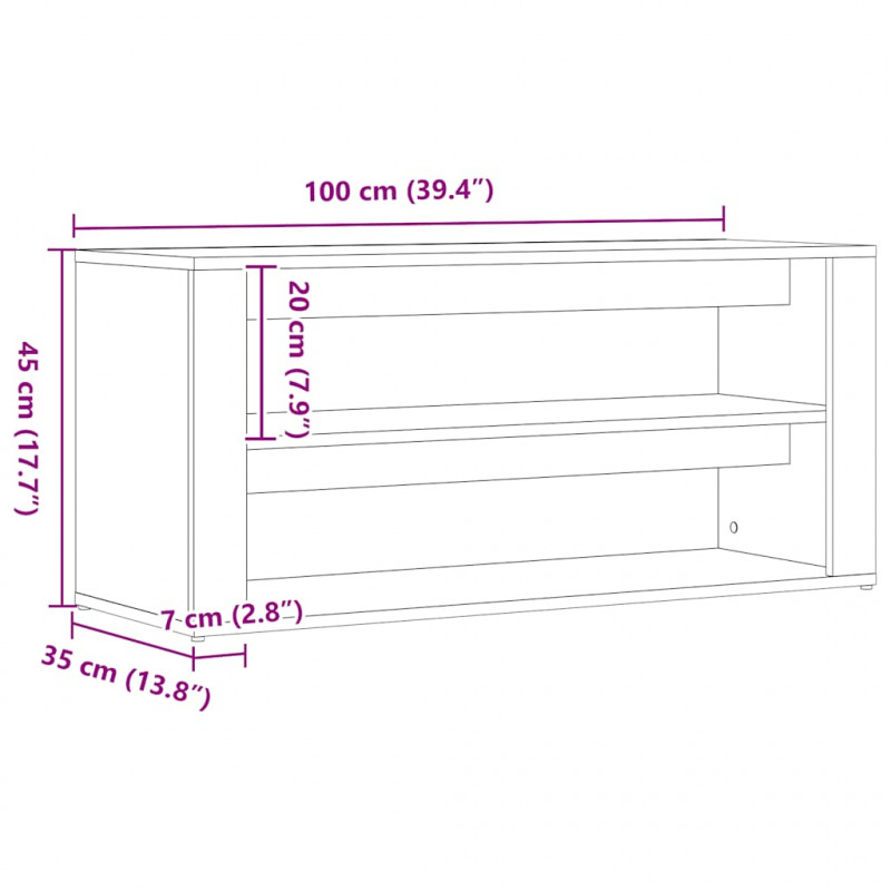 Ławka na buty Czarny dąb 100x35x45 cm Drewno klejone