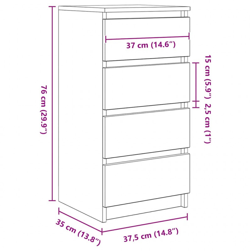 Komoda Biała 37,5x35x76 cm Drewno klejone