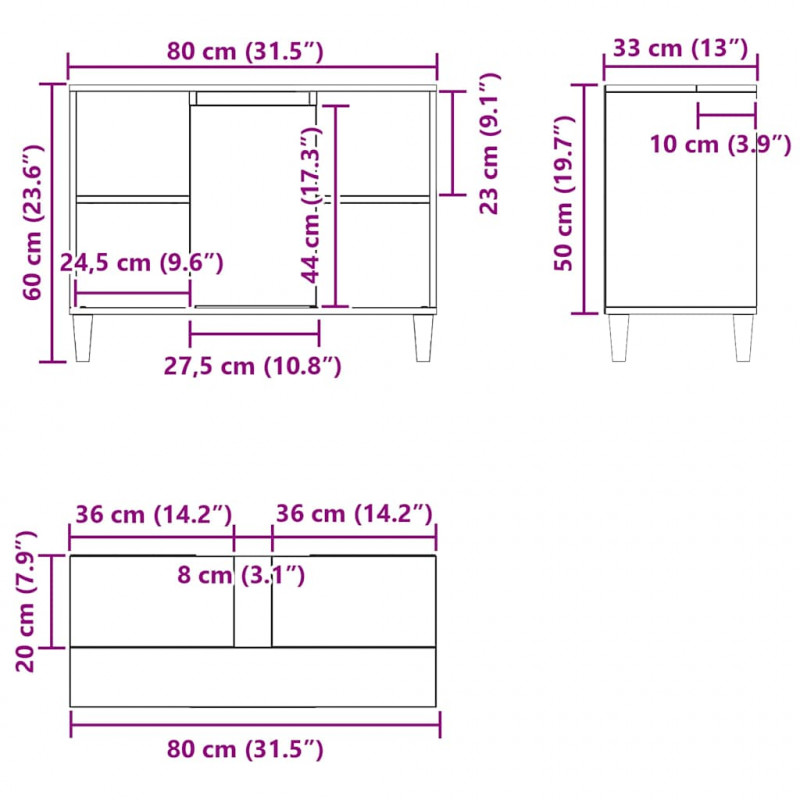 Szafka pod zlew czarny dąb 80x33x60 cm Drewno klejone