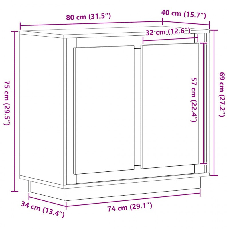 Bufet Czarny Dąb 80 x 40 x 75 cm Materiał drewnopochodny