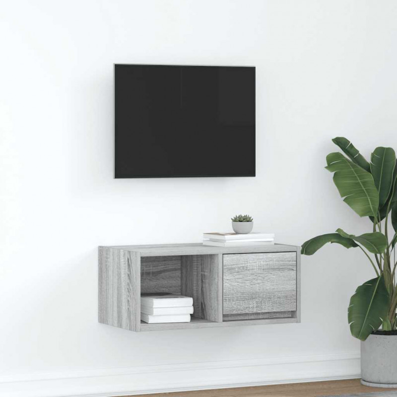 Szafka RTV Szara Sonoma 60x31x25,5 cm Drewno klejone