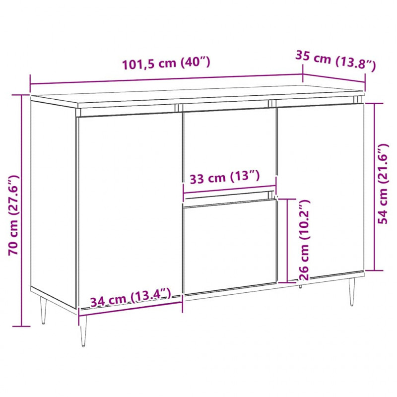 Bufet Stare drewno 101,5 x 35 x 70 cm Materiał drewnopochodny