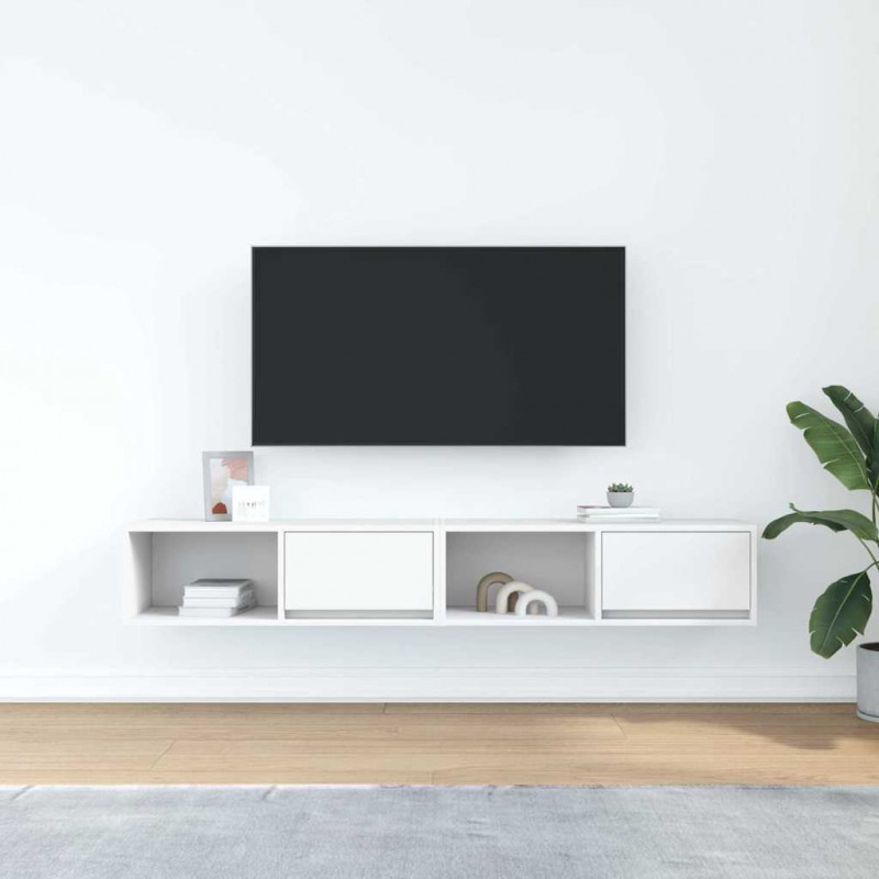 Szafki pod TV 2 szt. Białe 80x31x25,5 cm Drewno klejone