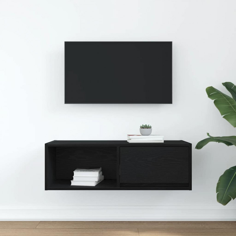 Szafka RTV Czarny Dąb 80x31x25,5 cm Drewno klejone