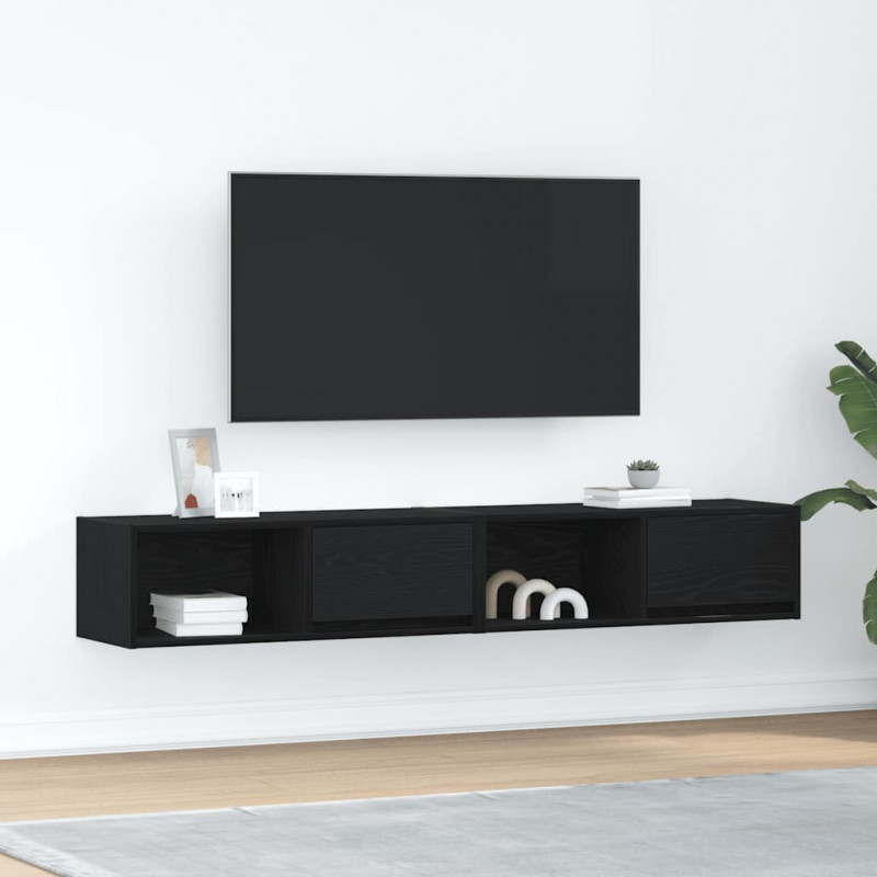 Szafki RTV 2 szt. Dąb czarny 80x31x25,5 cm Drewno klejone