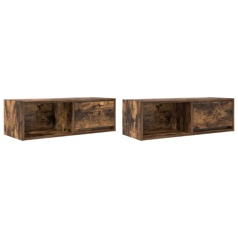 Szafki RTV 2 szt. Dąb wędzony 80x31x25,5 cm Drewno klejone