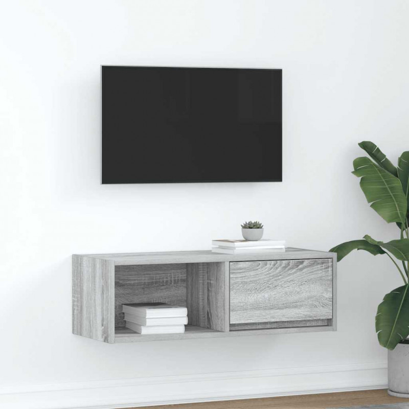 Szafka RTV Szara Sonoma 80x31x25,5 cm Drewno klejone