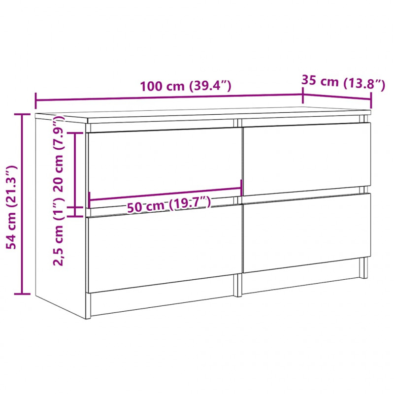 Szafka RTV Beton Szary 100x35x54 cm Drewno klejone