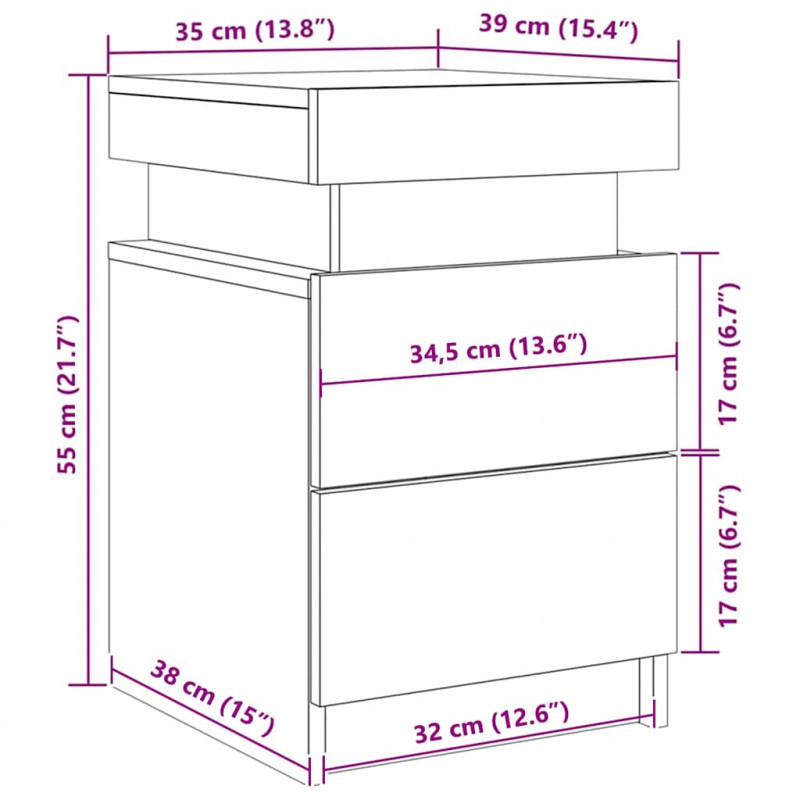 Szafka Nocna z szufladą 2 pcs Czarny Dąb 35 x 39 x 55 cm